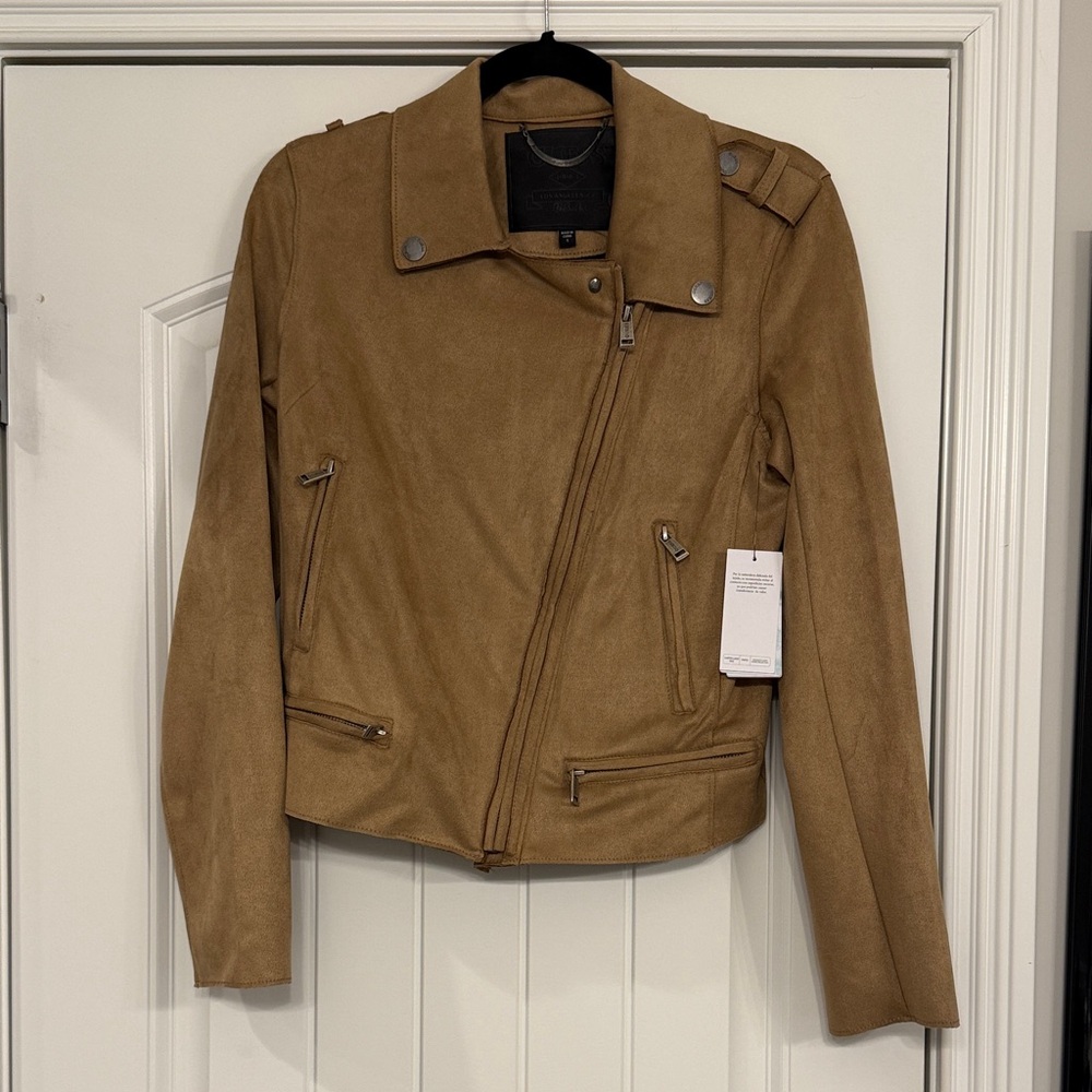 NWT Guess Tan Faux Suede Biker Moto Jacket